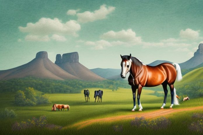 A kentucky mountain saddle horse in a rural landscape in bloemfontein