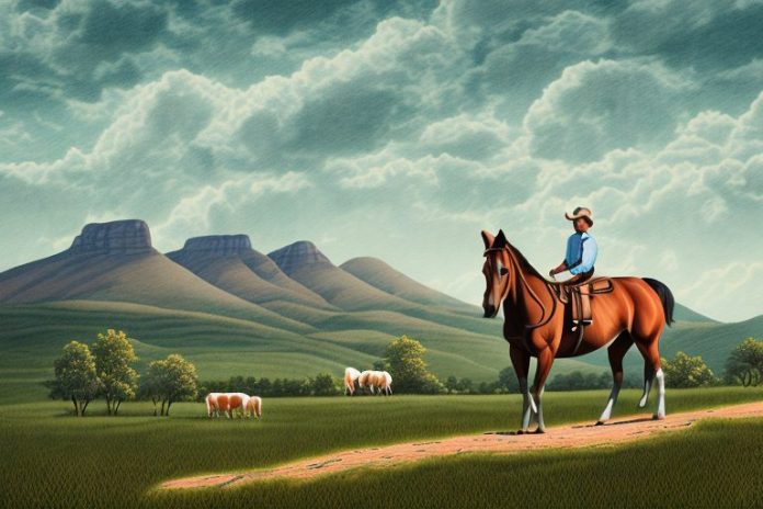 A kentucky mountain saddle horse in a rural south african landscape