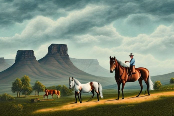A kentucky mountain saddle horse in a rural landscape in harrismith