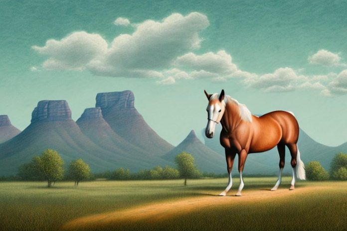 A kentucky mountain saddle horse in a rural south african landscape
