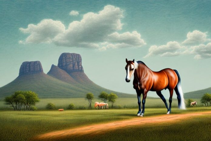 A kentucky mountain saddle horse in a rural landscape in mokopane