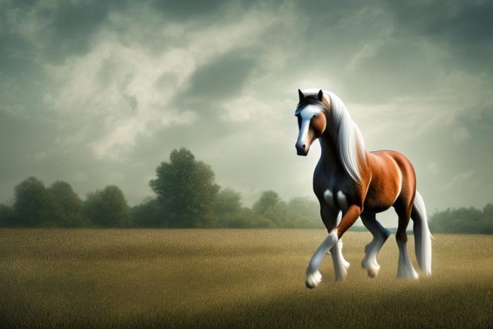An american belgian draft horse in a rural landscape