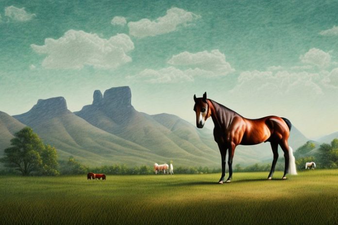 A kentucky mountain saddle horse in a rural landscape in secunda