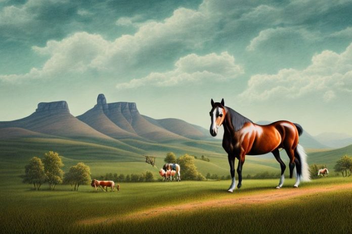 A kentucky mountain saddle horse in a rural landscape in calvinia