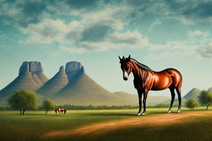 A kentucky mountain saddle horse in a rural landscape in mafikeng