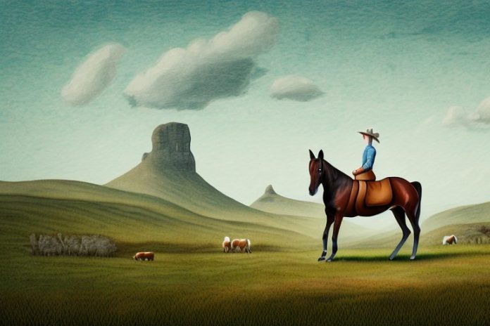 A kentucky mountain saddle horse in a rural landscape in orkney