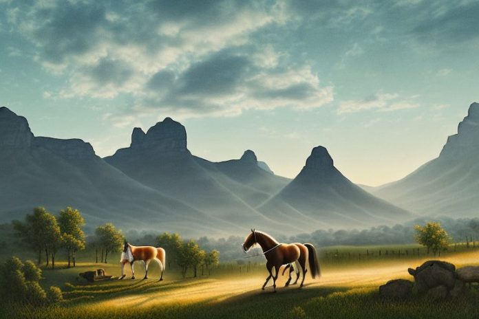 A kentucky mountain saddle horse in a rural landscape in paarl