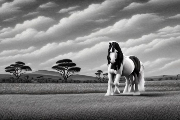 A clydesdale horse in a rural landscape in kwa zulu natal
