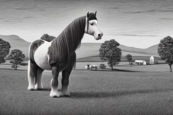 A clydesdale horse in a rural setting in ladysmith
