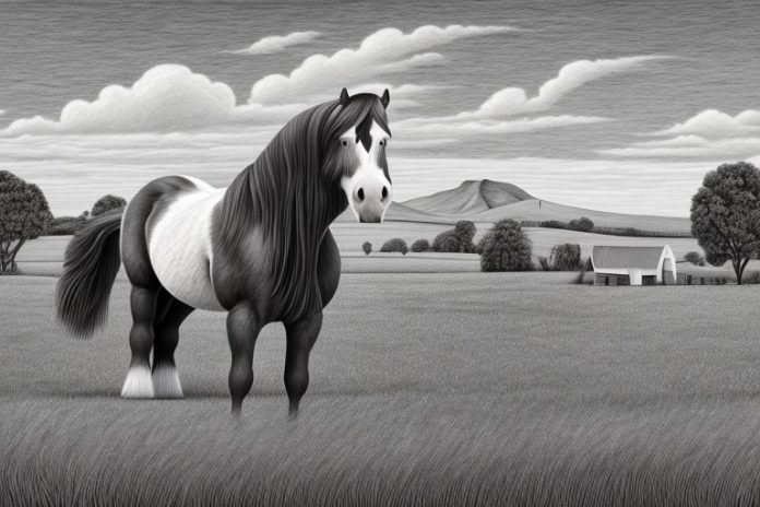 A clydesdale horse in a rural setting in westville