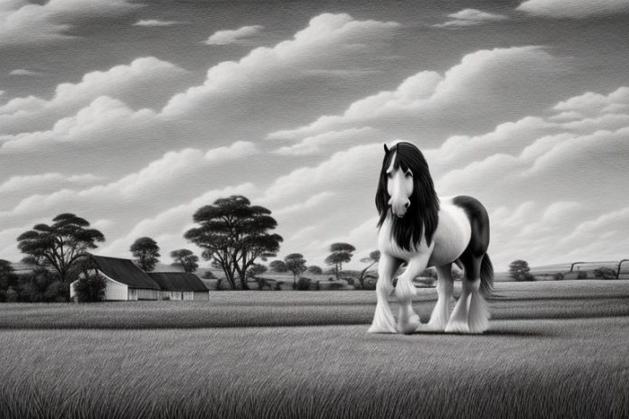 A clydesdale horse in a rural landscape in king william's town