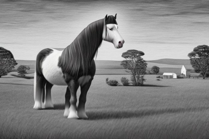 A clydesdale horse in a rural setting in bisho