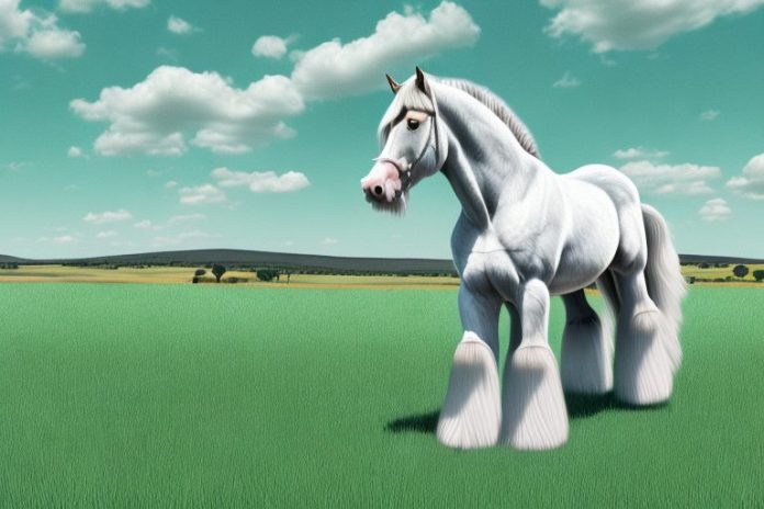 A clydesdale horse standing in a grassy field in the free state