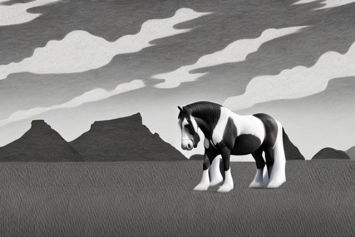 A clydesdale horse in a rural south african landscape