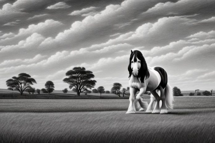 A clydesdale horse in a rural landscape in kroonstad