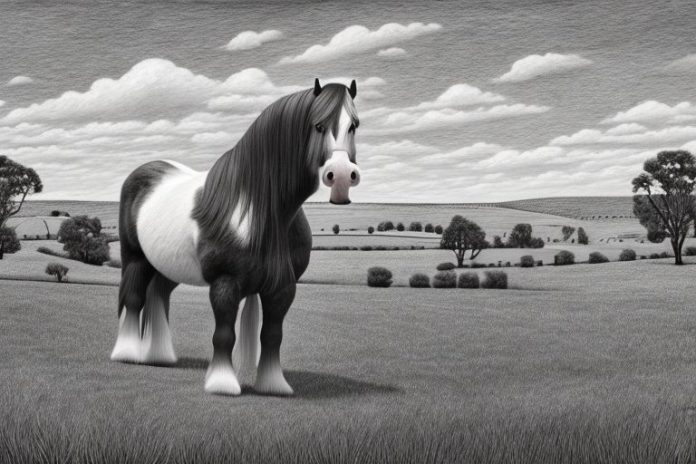 A clydesdale horse in a rural setting in parys