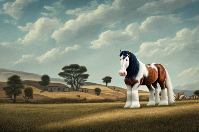 A clydesdale horse in a rural south african landscape