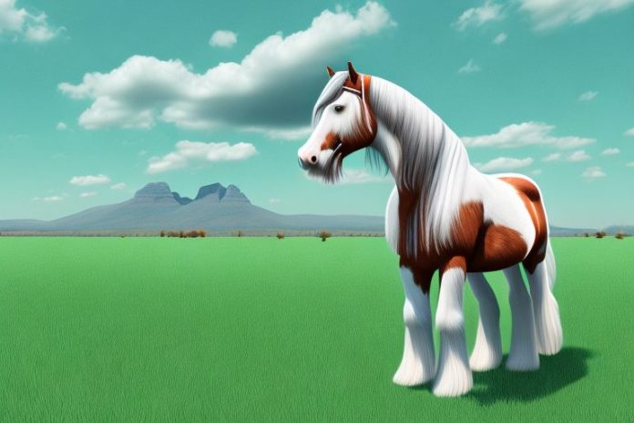A clydesdale horse standing in a grassy field in gauteng