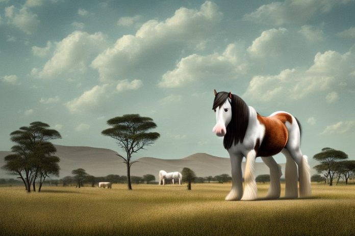 A clydesdale horse in a rural landscape in limpopo