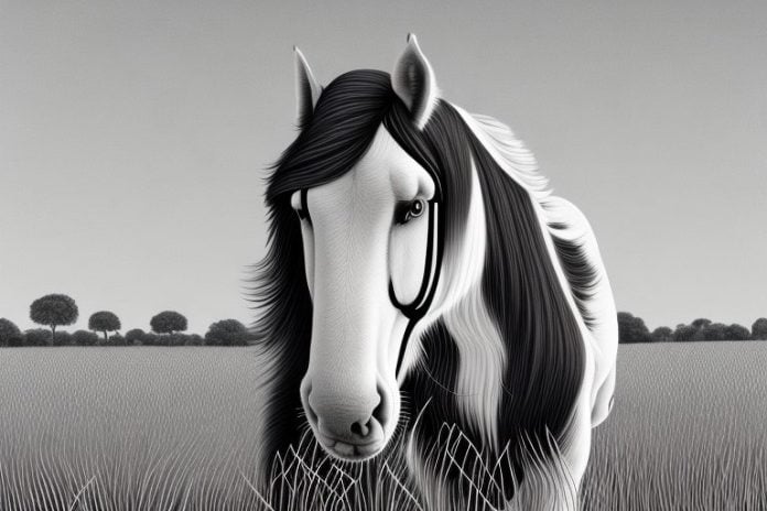 A clydesdale horse in a field in kempton park
