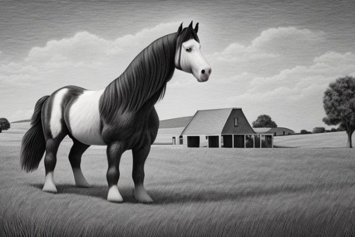 A clydesdale horse in a rural setting in delmas