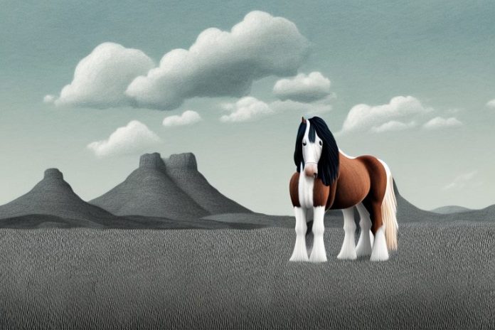 A clydesdale horse in a rural south african landscape