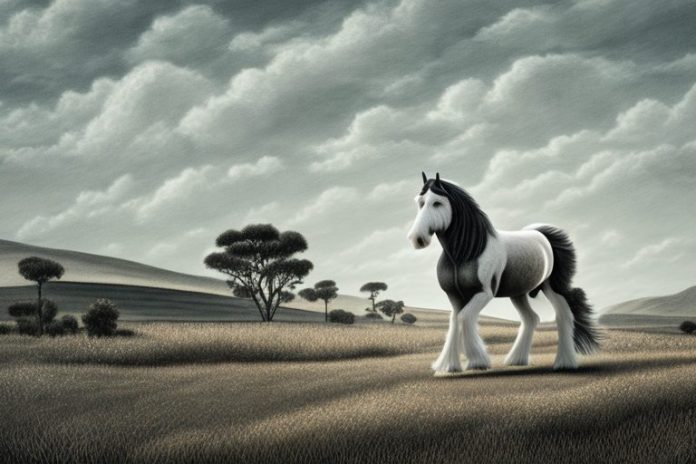 A clydesdale horse in a rural landscape in calvinia