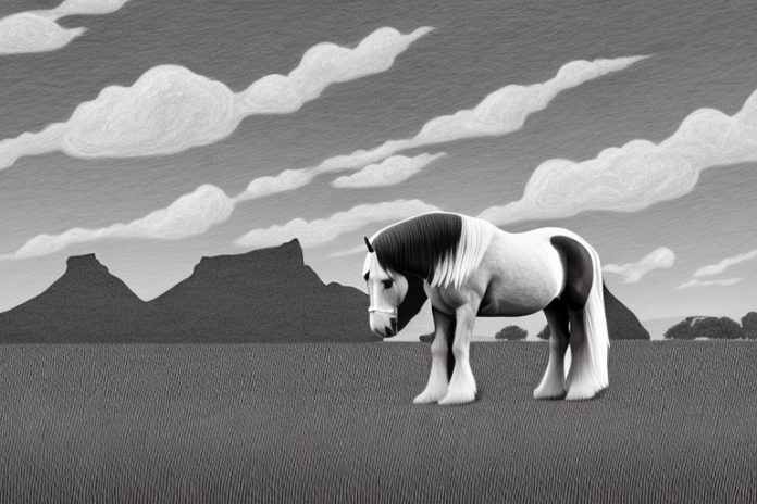 A clydesdale horse in a rural south african landscape
