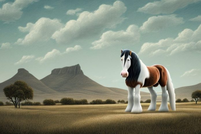 A clydesdale horse in a rural landscape in north west