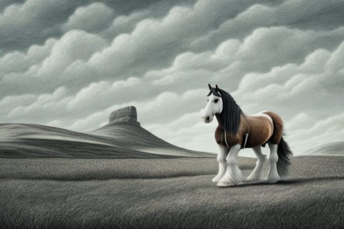 A clydesdale horse in a rural south african landscape