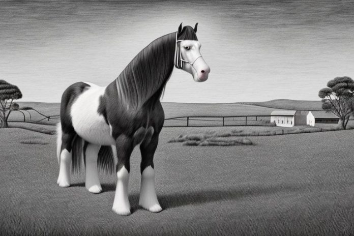 A clydesdale horse in a rural setting in stilfontein