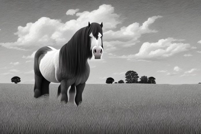 A clydesdale horse standing in a field in hartbeespoort