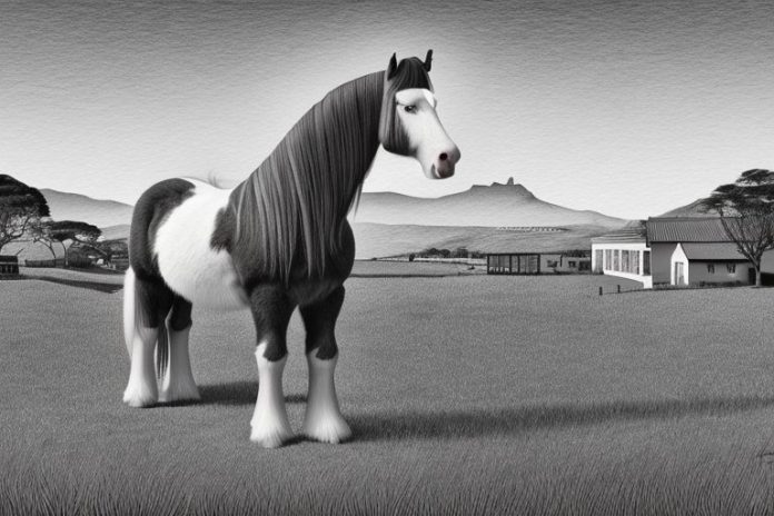 A clydesdale horse in a rural setting in simon's town