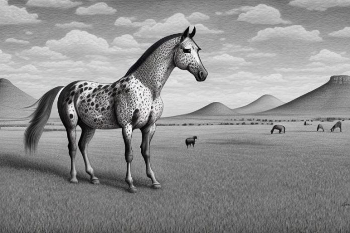 A beautiful appaloosa horse in a rural landscape in upington