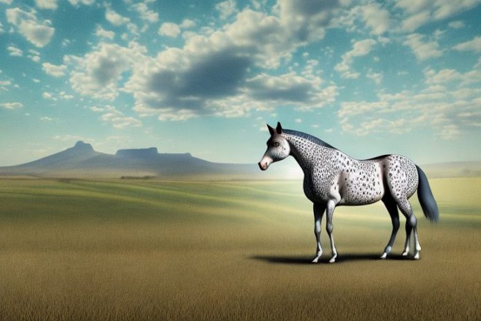 An appaloosa horse in a rural landscape in mafikeng