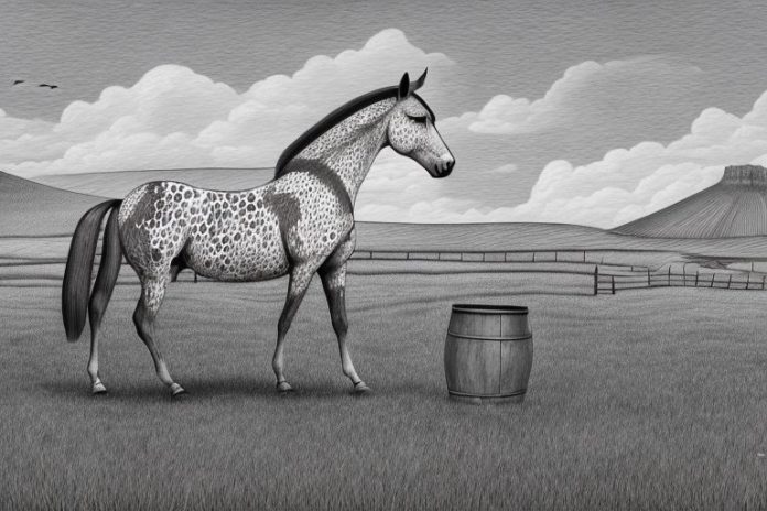 An appaloosa horse in a rural setting in orkney