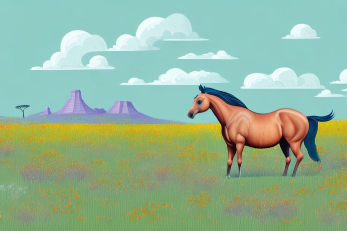A horse in a field of wildflowers in the greater pretoria area of south africa