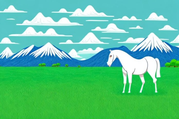 A horse in a field of lush green grass