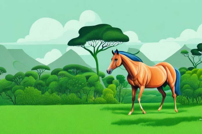 A horse in a lush