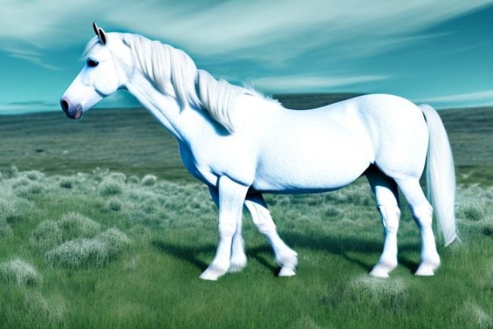 A white icelandic horse in a grassy field in warrenton
