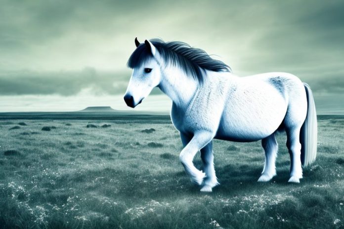 An icelandic horse in a field in orkney