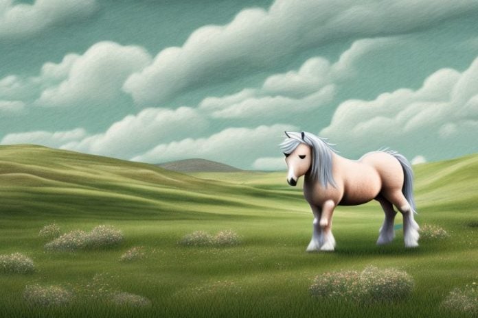 A shetland pony horse in a rural landscape in westville