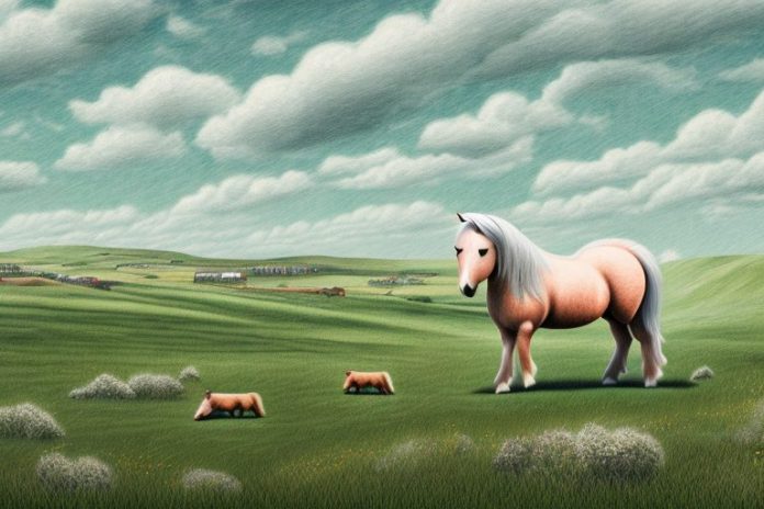 A shetland pony in a rural landscape in witbank