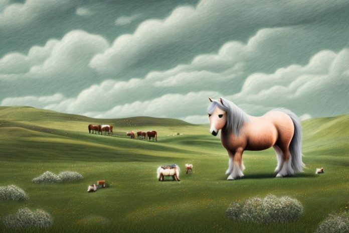 A shetland pony in a rural landscape in postmasburg