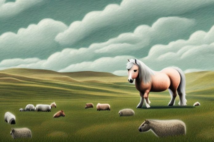 A shetland pony in a rural landscape in calvinia
