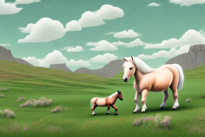 A shetland pony in a rural landscape in lichtenburg