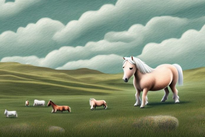A shetland pony in a rural landscape in george