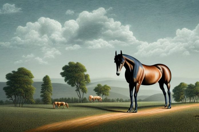 A tennessee walking horse in a rural landscape in kwa zulu natal