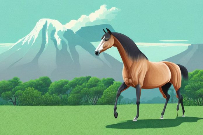 A tennessee walking horse in a lush south african landscape