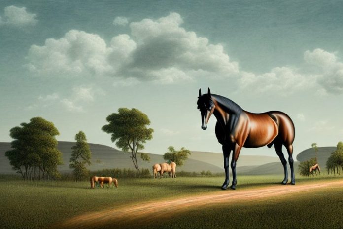 A tennessee walking horse in a rural landscape in the eastern cape